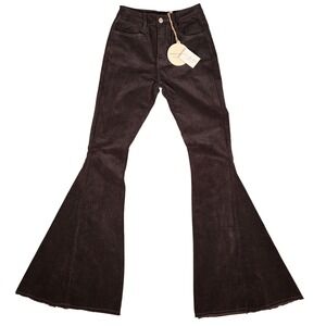 Saints Hearts Women Dark Brown Corduroy Flared Bell Bottom Pants 24 x 34